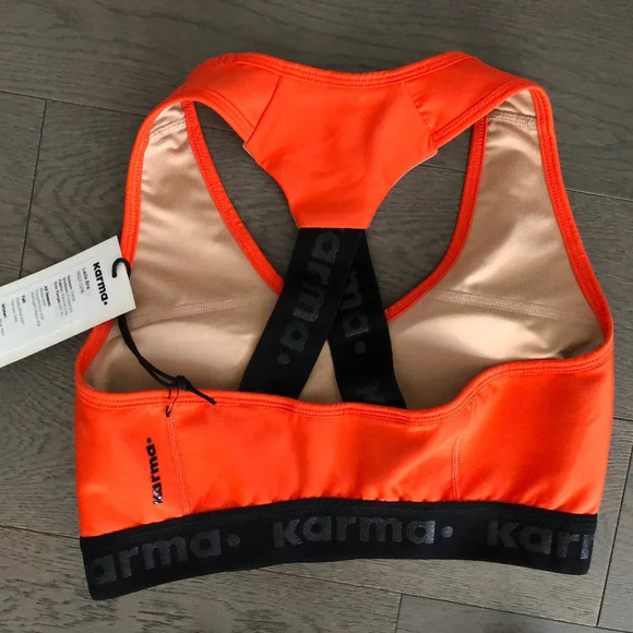 KARMA Activewear Racer Back Sports Bra Orange + Black Size Small - NWT - Picture 2 of 3